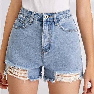 High Waist Ripped Denim Shorts